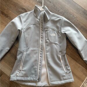 The North Face Light Gray Fleece Jacket with Logo Tag